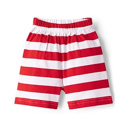 Babyhug Cotton Knit Half  Sleeves T-Shirt & Striped Shorts Night-Suit With Text Print - Red