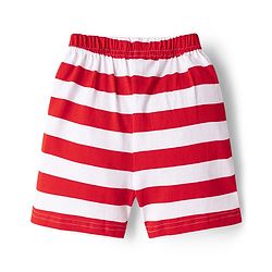 Babyhug Cotton Knit Half  Sleeves T-Shirt & Striped Shorts Night-Suit With Text Print - Red