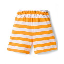 Babyhug Cotton Knit Half Sleeves Striped T-Shirt & Shorts Night Suit with Text Print - Orange