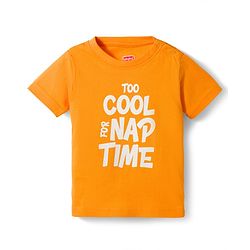 Babyhug Cotton Knit Half Sleeves Striped T-Shirt & Shorts Night Suit with Text Print - Orange