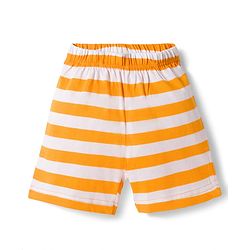 Babyhug Cotton Knit Half Sleeves Striped T-Shirt & Shorts Night Suit with Text Print - Orange
