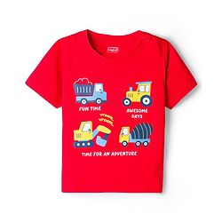 Babyhug Cotton Knit Half  Sleeves T-Shirt & Shorts Night Suit With Truck Print - Red