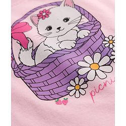 Babyhug Cotton Knit Half  Sleeves T-Shirt & Short  Night-Suit With Kitten & Polka Dots Print - Pink