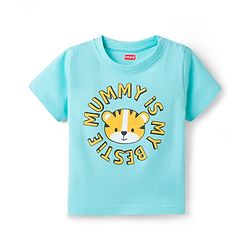 Babyhug Cotton Knit Half  Sleeves T-Shirt & Short Night Suit with Tiger Print - Light Blue