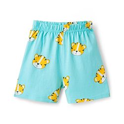 Babyhug Cotton Knit Half  Sleeves T-Shirt & Short Night Suit with Tiger Print - Light Blue