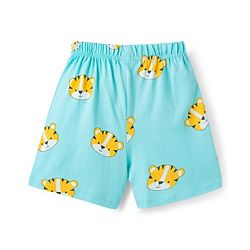 Babyhug Cotton Knit Half  Sleeves T-Shirt & Short Night Suit with Tiger Print - Light Blue