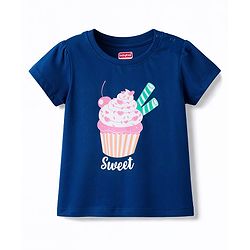 Babyhug Cotton Knit Half  Sleeves T-Shirt & Shorts Night-Suit With Cupcake & Polka Dots Print - Navy Blue & Pink