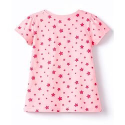 Babyhug Cotton Knit Half  Sleeves T-Shirt & Shorts Night-Suit With Star Print - Pink