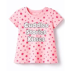 Babyhug Cotton Knit Half  Sleeves T-Shirt & Shorts Night-Suit With Star Print - Pink