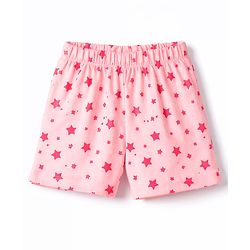 Babyhug Cotton Knit Half  Sleeves T-Shirt & Shorts Night-Suit With Star Print - Pink