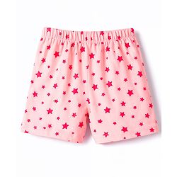 Babyhug Cotton Knit Half  Sleeves T-Shirt & Shorts Night-Suit With Star Print - Pink