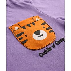 Babyhug Cotton Knit Half  Sleeves T-Shirt & Striped Shorts Night Suit With Lion Print - Lavender