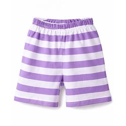 Babyhug Cotton Knit Half  Sleeves T-Shirt & Striped Shorts Night Suit With Lion Print - Lavender