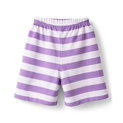 Babyhug Cotton Knit Half  Sleeves T-Shirt & Striped Shorts Night Suit With Lion Print - Lavender