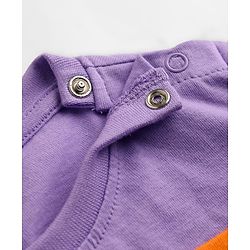 Babyhug Cotton Knit Half  Sleeves T-Shirt & Striped Shorts Night Suit With Lion Print - Lavender