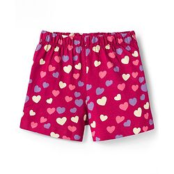 Babyhug Cotton Knit Half Sleeves T-Shirt & Short Night Suit with Unicorn & Heart Print - Dark Pink