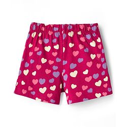 Babyhug Cotton Knit Half Sleeves T-Shirt & Short Night Suit with Unicorn & Heart Print - Dark Pink
