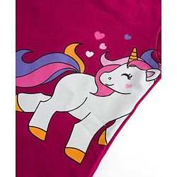 Babyhug Cotton Knit Half Sleeves T-Shirt & Short Night Suit with Unicorn & Heart Print - Dark Pink