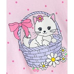 Babyhug Cotton Knit Half  Sleeves Polka Dot & Kitty Printed Nighty - Pink