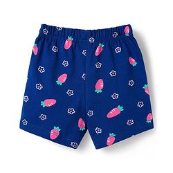 Babyhug Cotton Knit Half Sleeves Front Open Co-ords Top & Shorts Night Suit with Floral Print - Navy Blue