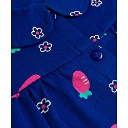 Babyhug Cotton Knit Half Sleeves Front Open Co-ords Top & Shorts Night Suit with Floral Print - Navy Blue