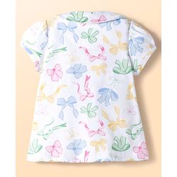Babyhug Cotton Knit Half Sleeves Top & Shorts Co-ord Night Suit With Bow Print - White