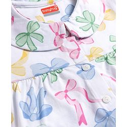 Babyhug Cotton Knit Half Sleeves Top & Shorts Co-ord Night Suit With Bow Print - White