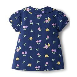 Babyhug Cotton Knit Half  Sleeves Top & Shorts Co-ord Night Suit With Floral Print - Navy Blue