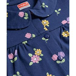 Babyhug Cotton Knit Half  Sleeves Top & Shorts Co-ord Night Suit With Floral Print - Navy Blue