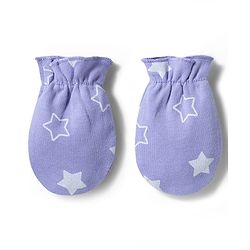 Babyhug 100% Cotton Interlock Knit Star Printed Cap Mittens & Booties Set Lilac - Diameter 10 cm