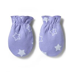 Babyhug 100% Cotton Interlock Knit Star Printed Cap Mittens & Booties Set Lilac - Diameter 10 cm