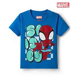 Babyhug Marvel Cotton Knit T-Shirt with Half Sleeves and Spiderman Graphics Blue 6-9 Months