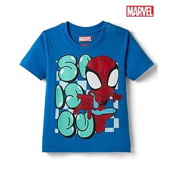 Babyhug Marvel Cotton Knit T-Shirt with Half Sleeves and Spiderman Graphics Blue 6-9 Months
