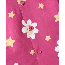 Babyhug Cotton Knit Front Open Half Sleeves Co-Ords Floral Printed Short Night Suit - Dark Pink