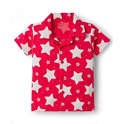 Babyhug Cotton Knit Half Sleeves Shirt & Shorts Co-ord Night Suit With Star Print - Red