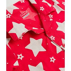 Babyhug Cotton Knit Half Sleeves Shirt & Shorts Co-ord Night Suit With Star Print - Red