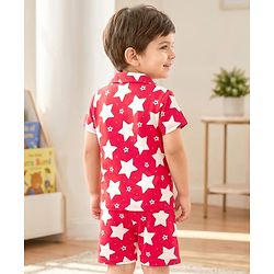 Babyhug Cotton Knit Half Sleeves Shirt & Shorts Co-ord Night Suit With Star Print - Red