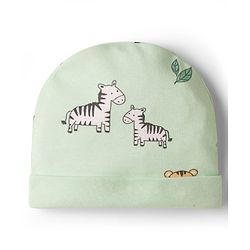 Babyhug 100% Cotton Interlock Knit Animal Printed Cap Mittens & Booties Set Light Green - Diameter 11 cm