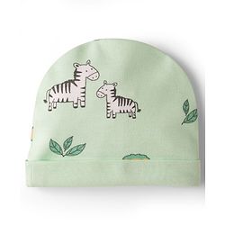 Babyhug 100% Cotton Interlock Knit Animal Printed Cap Mittens & Booties Set Light Green - Diameter 11 cm
