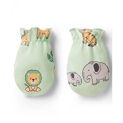 Babyhug 100% Cotton Interlock Knit Animal Printed Cap Mittens & Booties Set Light Green - Diameter 11 cm