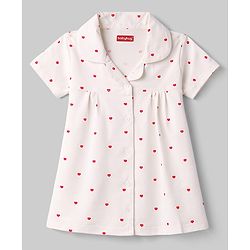 Babyhug Cotton Knit Half Sleeves Co-Ord Top & Shorts Night-Suit With Heart Print - Peach