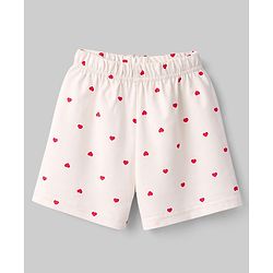 Babyhug Cotton Knit Half Sleeves Co-Ord Top & Shorts Night-Suit With Heart Print - Peach