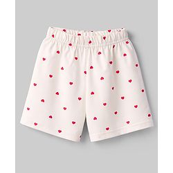 Babyhug Cotton Knit Half Sleeves Co-Ord Top & Shorts Night-Suit With Heart Print - Peach