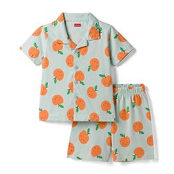 Babyhug Cotton Knit Half Sleeves Tropical Theme Printed Co-Ords Shirt & Shorts Night Suit Set - Light Blue