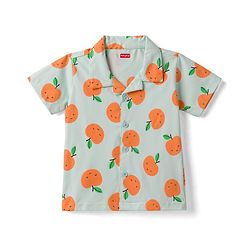 Babyhug Cotton Knit Half Sleeves Tropical Theme Printed Co-Ords Shirt & Shorts Night Suit Set - Light Blue