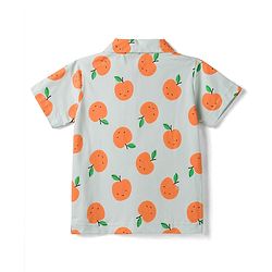 Babyhug Cotton Knit Half Sleeves Tropical Theme Printed Co-Ords Shirt & Shorts Night Suit Set - Light Blue