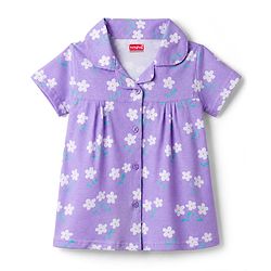 Babyhug Cotton Knit Front Open Half Sleeves Shorts & Top Night Suit Floral Print - Lavender