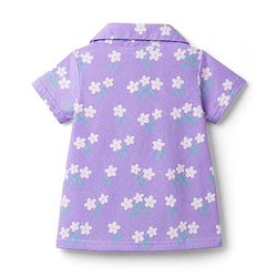 Babyhug Cotton Knit Front Open Half Sleeves Shorts & Top Night Suit Floral Print - Lavender
