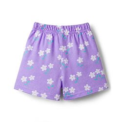 Babyhug Cotton Knit Front Open Half Sleeves Shorts & Top Night Suit Floral Print - Lavender