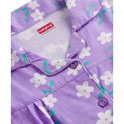 Babyhug Cotton Knit Front Open Half Sleeves Shorts & Top Night Suit Floral Print - Lavender